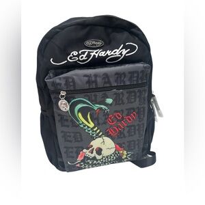 Ed Hardy Backpack Black Snake Skull Tiger Fit Most Laptops Adjustable Straps NWT